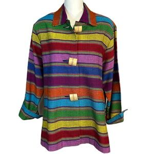 Norm Thomson Womens Rainbow Striped Tunic Top‎ XL Cotton Colorful Artsy Comfort